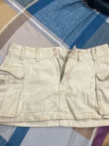 Beige Cargo Mini Skirt