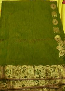 Elegant Olive Green Saree with Gold Border