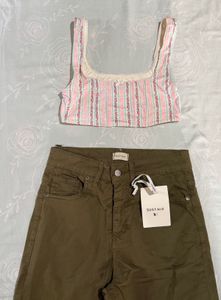floral top -Waisted Olive Pants
