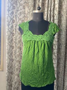 Green Lace Neckline Top