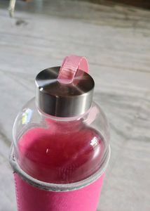 Reusable Glass Water Bottle with Pink Sleeve