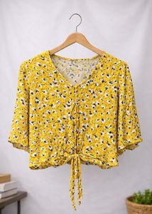 Vibrant Abstract Print Twist-Front Top