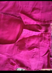 Vibrant Pink Saree d blouse with Gold Border