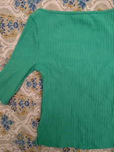 Green Ribbed Square Neck Top