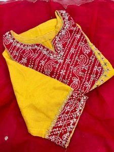 Designer Embroidered Red & Yellow Blouse