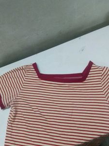 Maroon Square Neck Striped T-Shirt