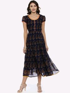 Navy Blue Printed Dress