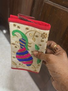 Embroidered Peacock Clutch