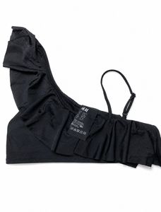 h&amp;m Black One-Shoulder Ruffle Bikini Top