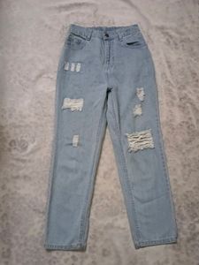 Light Blue Ripped Baggy Jeans
