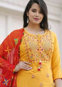 Rayon Fabric Kurti Salwar Dupatta Set
