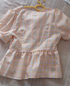 Cute Pastel Plaid Peplum Blouse