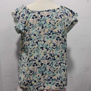 Women's Floral Print Flutter Sleeve Top