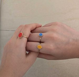 Colorful Oval Stone Rings Set