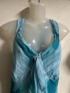 Flowy Blue Tie-Front Midi Dress