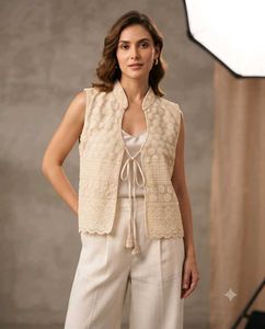 Embroidered Beige Ethnic Jacket