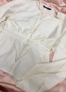 Cream Long Sleeve Cinched Waist Top