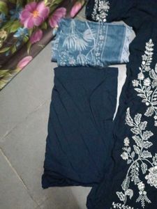 Embroidered navy blue Kurta Set with Dupatta