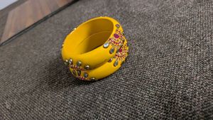 Beautiful Yellow Bangles with Stone Work