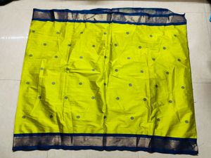 Vibrant Yellow Saree with Blue Border