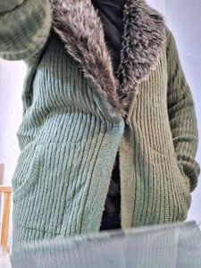 Olive Green  Faux Fur Collar