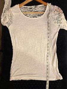 Forever 21 Coquette Girly Lace Sleeve Top