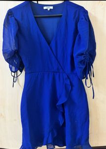 V-Neck Wrap Dress with Puff Sleeves