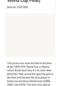 Pele 1970 his 3rd win FifaWorldCup football jersey
