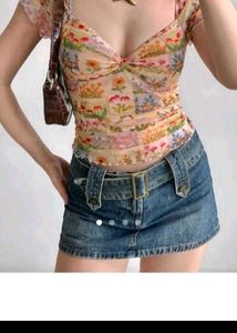 Floral Mesh Ruched Top