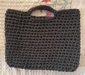 Handmade crochet Grey tote bag &amp; black pouch