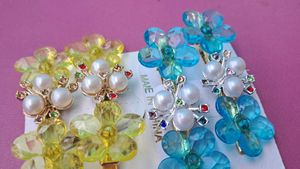set of 3 floral pearl hair clips| colourful crysta