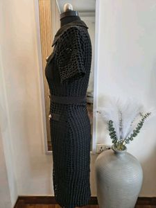 Chic Black Crochet Button-Up Dress