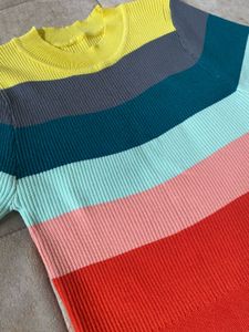 Colorful Striped Knit Cropped Top