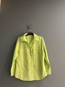 Lime Green Striped Button-Up Shirt