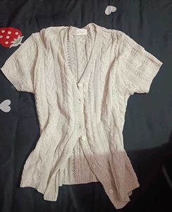 Cream Cable Knit Short Sleeve Cardigan