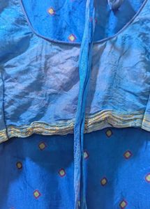 Blue Bandhani/Bandhej Saree With Stiched Blouse