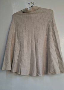 Beige Ribbed Knit A-Line Midi Skirt (Waist 25")