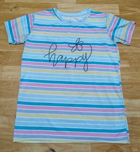 Striped T-Shirt with "Happy" Graphic