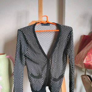 Zara Black &amp; White Polka Dot Knit Sweater