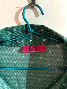 Chic Green Printed Collared Blouse
