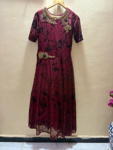 Elegant Burgundy Floral Gown