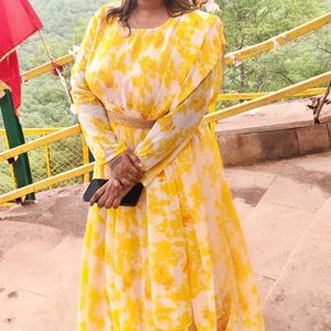Vibrant Yellow Floral Ethnic Gown