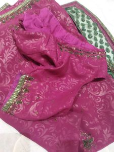 Elegant Pink Brocade Saree with Blouse