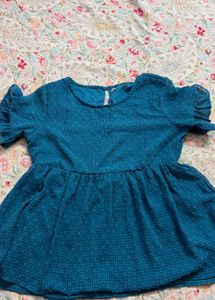 Elegant Teal Textured Kurta with Puff Sleeves