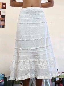 White Tiered Midi Skirt