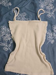 y2k Cream Ribbed Spaghetti Strap Tank Top