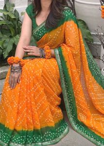 beautiful Bandhani Saree 🧡💚