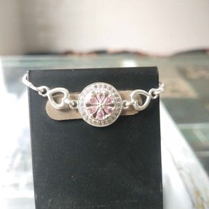 Pure Silver Pink CZ Stone Adjustable Hand Bracelet