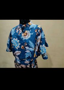 Chic Blue Floral Wrap Top