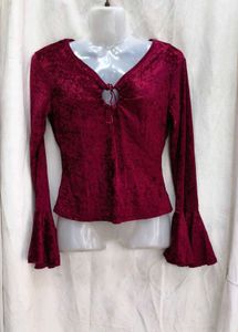 I. Burgundy Velvet Long Sleeve Top